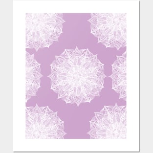 White and Purple Mandala Pattern Posters and Art